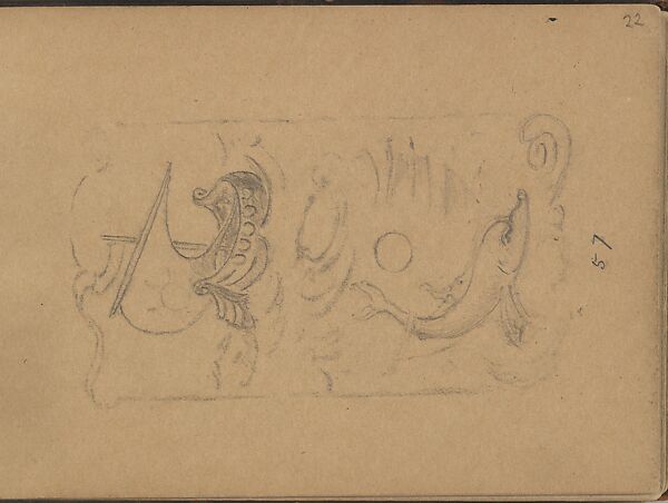 Cartouche (Push Bell?) with Nautical Decorations, Edgar Gilstrap Simpson (British, 1867–1945 (presumed)), Graphite 