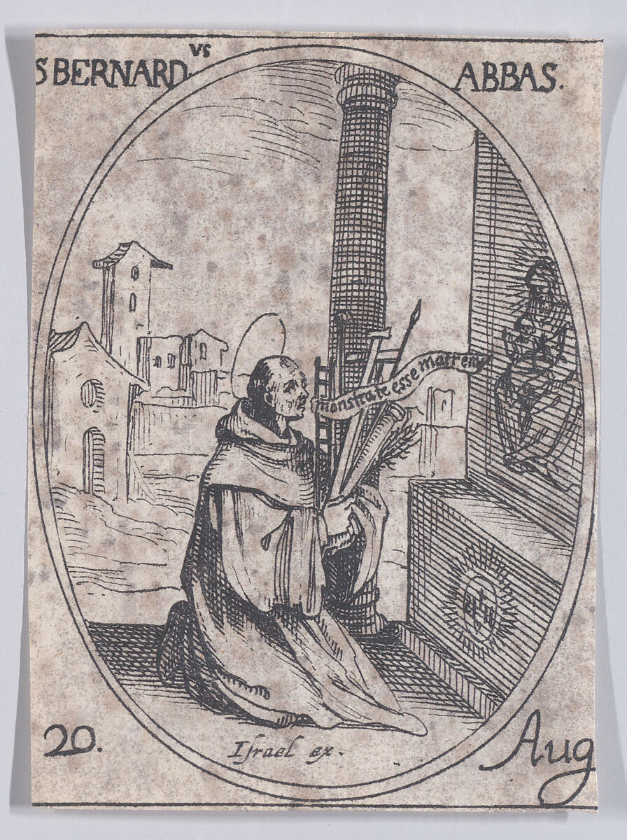 S. Bernard, abbé (St. Bernard of Clairvaux, Abbot), August 20th, from Les Images De Tous Les Saincts et Saintes de L'Année (Images of All of the Saints and Religious Events of the Year), Jacques Callot (French, Nancy 1592–1635 Nancy), Etching; second state of two (Lieure) 