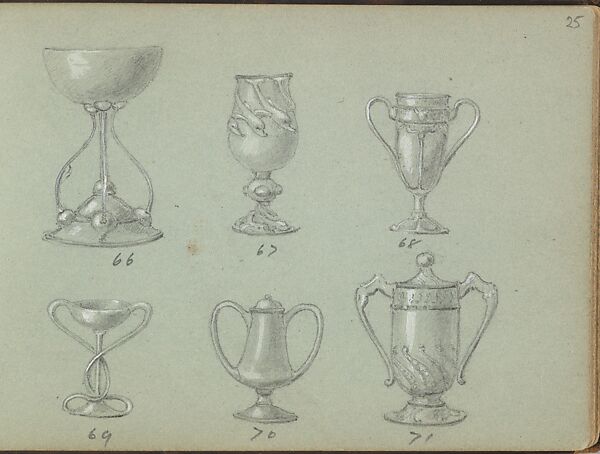 Six Designs for Drinking Vessels, Edgar Gilstrap Simpson (British, 1867–1945 (presumed)), Graphite and gouache 
