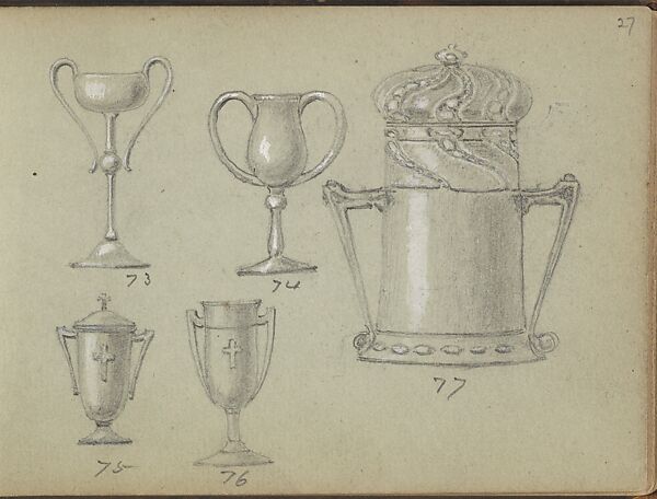 Five Designs for Drinking Vessels, Edgar Gilstrap Simpson (British, 1867–1945 (presumed)), Graphite and gouache 