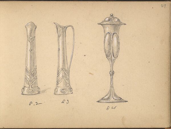 Designs for a Ewer and a Drinking Vessel, Edgar Gilstrap Simpson (British, 1867–1945 (presumed)), Graphite and gouache 