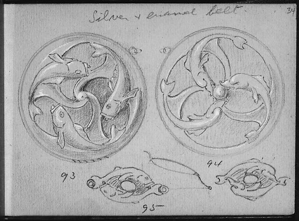 Two Variants of a Round Ornament with Fish Motifs., Edgar Gilstrap Simpson (British, 1867–1945 (presumed)), Graphite and gouache