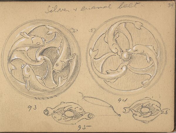Two Variants of a Round Ornament with Fish Motifs., Edgar Gilstrap Simpson (British, 1867–1945 (presumed)), Graphite and gouache