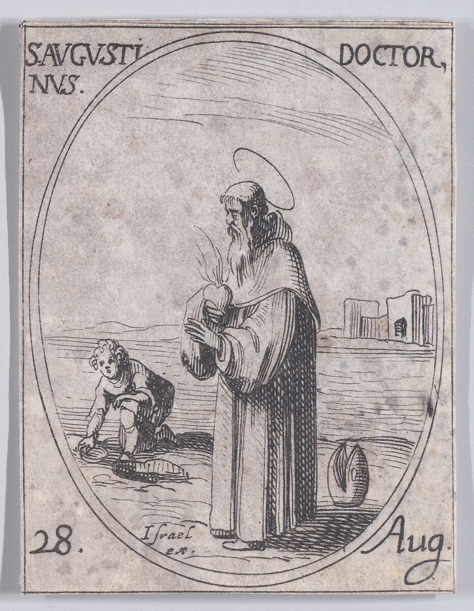 S. Augustin, docteur (St. Augustine, Doctor), August 28th, from "Les Images De Tous Les Saincts et Saintes de L'Année" (Images of All of the Saints and Religious Events of the Year), Jacques Callot (French, Nancy 1592–1635 Nancy), Etching; second state of two (Lieure) 
