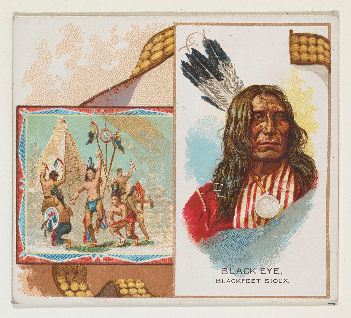 Black Eye, Blackfeet Sioux, from the American Indian Chiefs series (N36) for Allen & Ginter Cigarettes, Issued by Allen &amp; Ginter (American, Richmond, Virginia), Commercial color lithograph 
