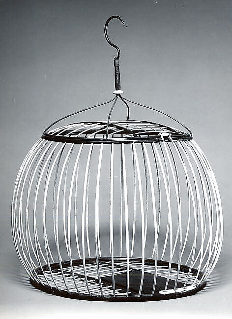 Bird cage with hook, Ivory, wood, iron, China 