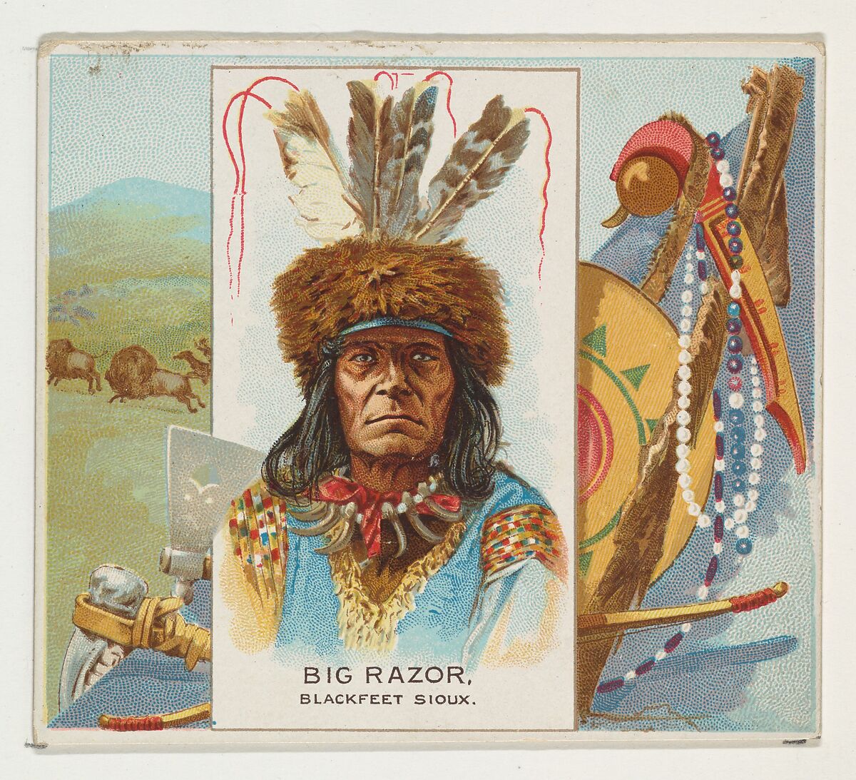 Big Razor, Blackfeet Sioux, from the American Indian Chiefs series (N36) for Allen & Ginter Cigarettes, Issued by Allen &amp; Ginter (American, Richmond, Virginia), Commercial color lithograph 