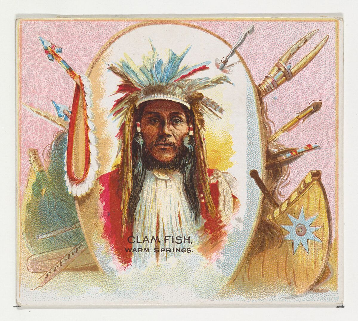 Clam Fish, Warm Springs, from the American Indian Chiefs series (N36) for Allen & Ginter Cigarettes, Issued by Allen &amp; Ginter (American, Richmond, Virginia), Commercial color lithograph 