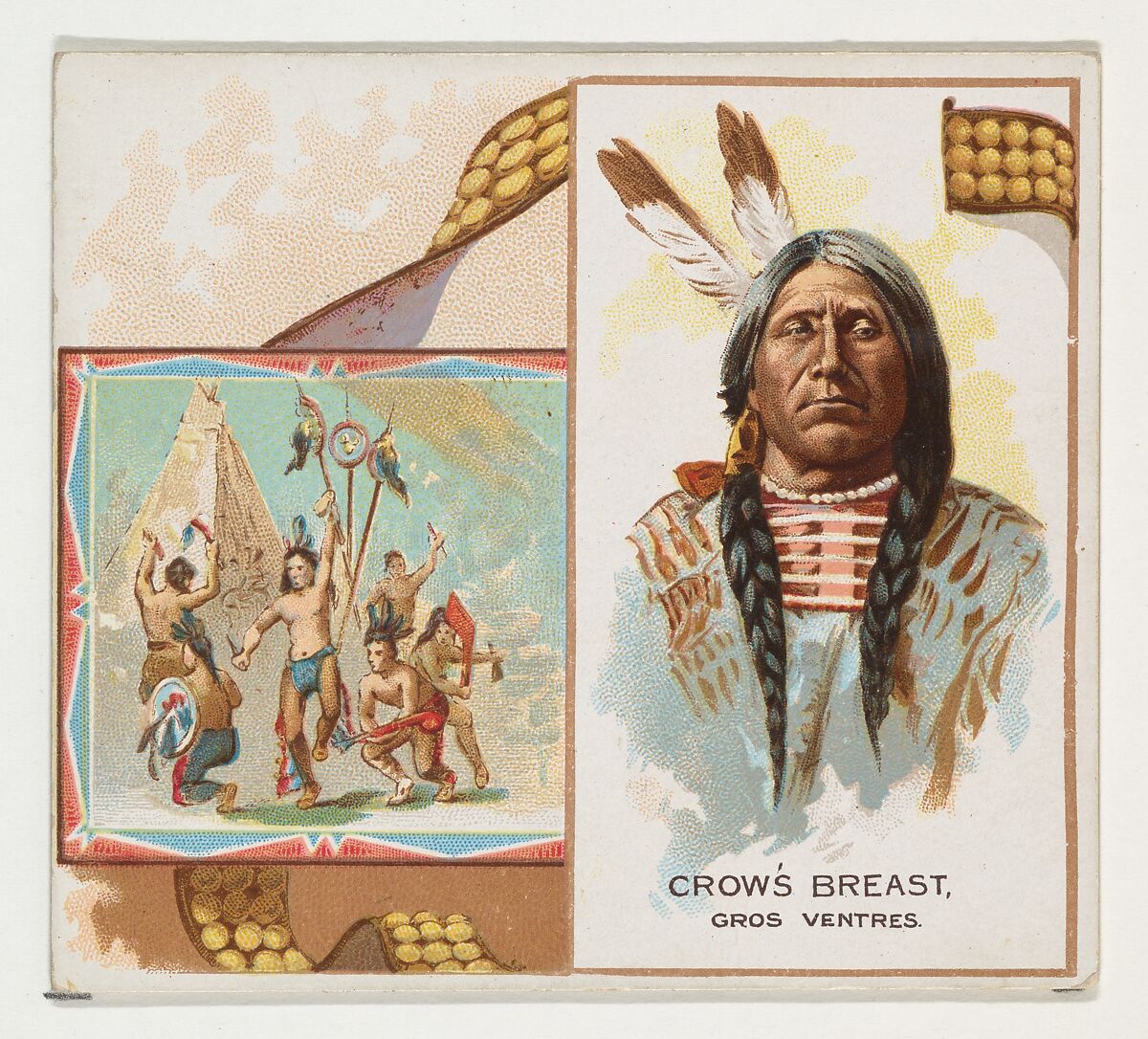 Crow's Breast, Gros Ventres, from the American Indian Chiefs series (N36) for Allen & Ginter Cigarettes, Issued by Allen &amp; Ginter (American, Richmond, Virginia), Commercial color lithograph 