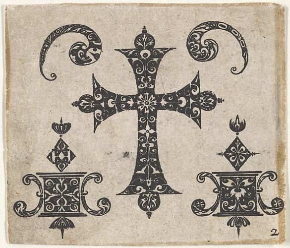 Blackwork Print with a Latin Cross and Small Motifs