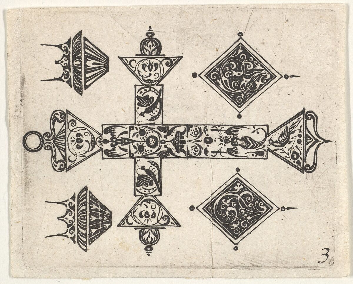 Blackwork Print with a Latin Cross and Four Motifs, Claes Jansz. Visscher (Dutch, Amsterdam 1586–1652 Amsterdam), blackwork 