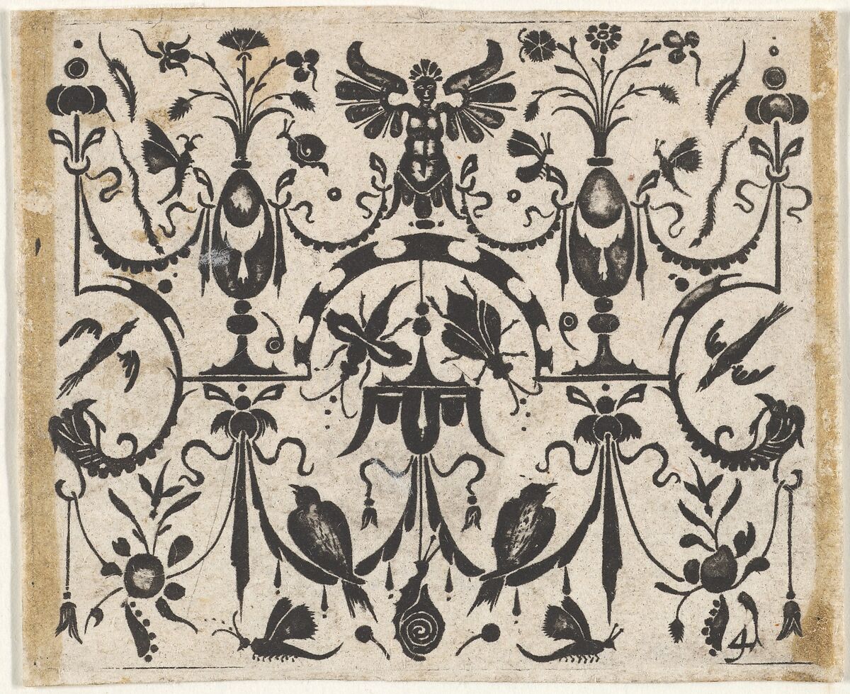 Blackwork Print with a Symmetric Grotesque Pattern, Claes Jansz. Visscher (Dutch, Amsterdam 1586–1652 Amsterdam), blackwork 