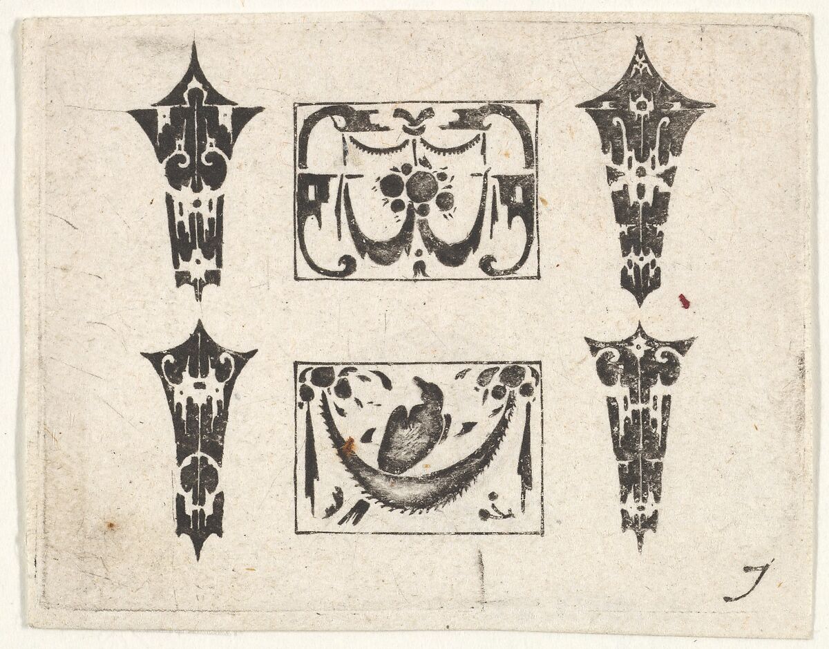 Blackwork Print with Two Horizontal Panels and Four Bezels, Claes Jansz. Visscher (Dutch, Amsterdam 1586–1652 Amsterdam), blackwork 