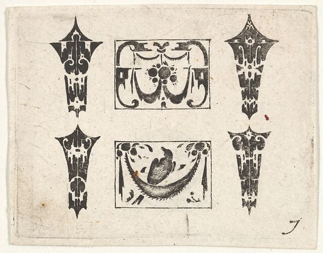 Blackwork Print with Two Horizontal Panels and Four Bezels