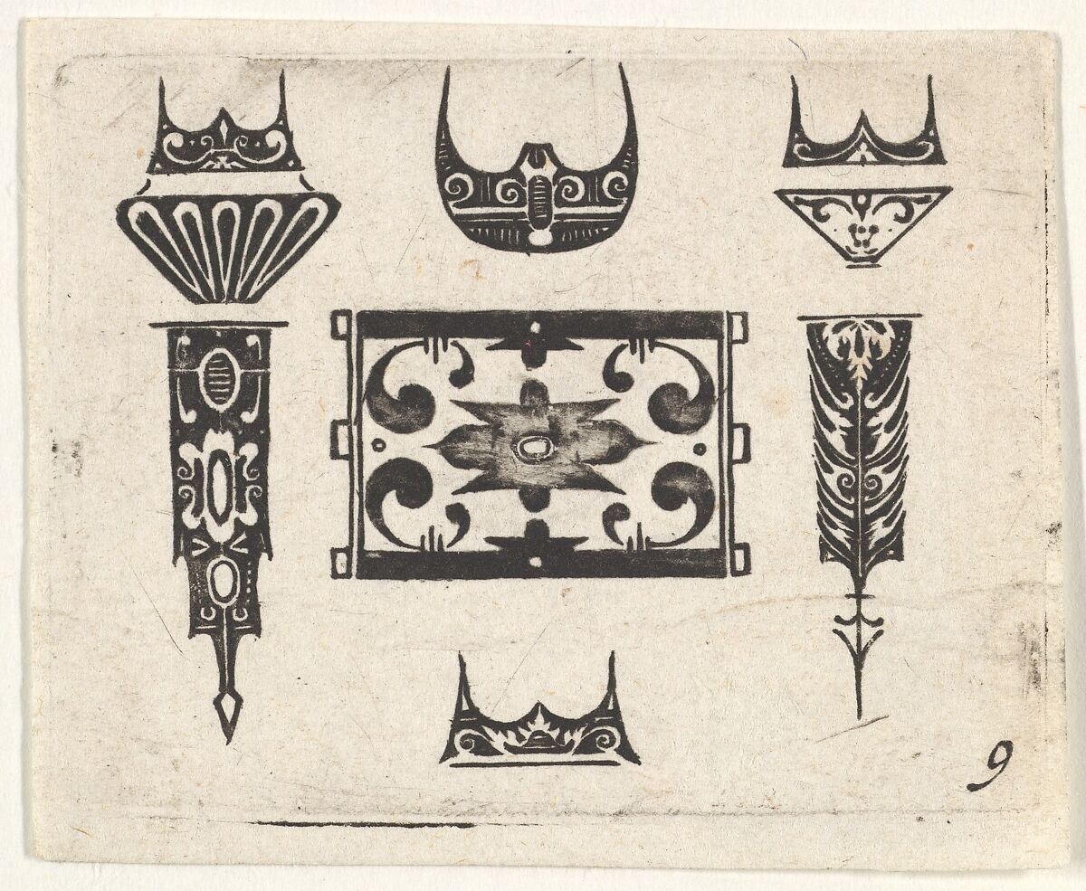 Blackwork Print with Nine Motifs, Claes Jansz. Visscher (Dutch, Amsterdam 1586–1652 Amsterdam), blackwork 