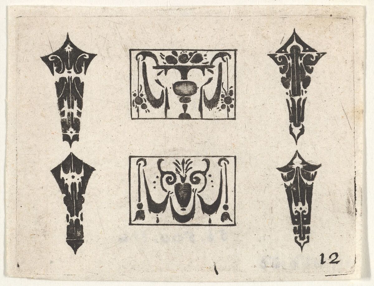 Blackwork Print with Two Horizontal Panels and Four Bezels, Claes Jansz. Visscher (Dutch, Amsterdam 1586–1652 Amsterdam), blackwork 