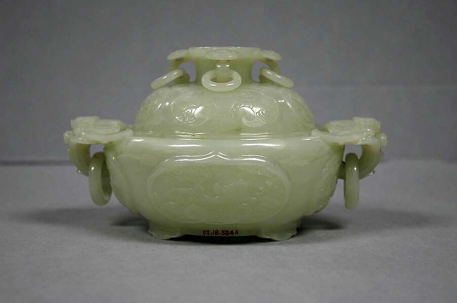 Covered bowl with ring handles, Jade (nephrite), China