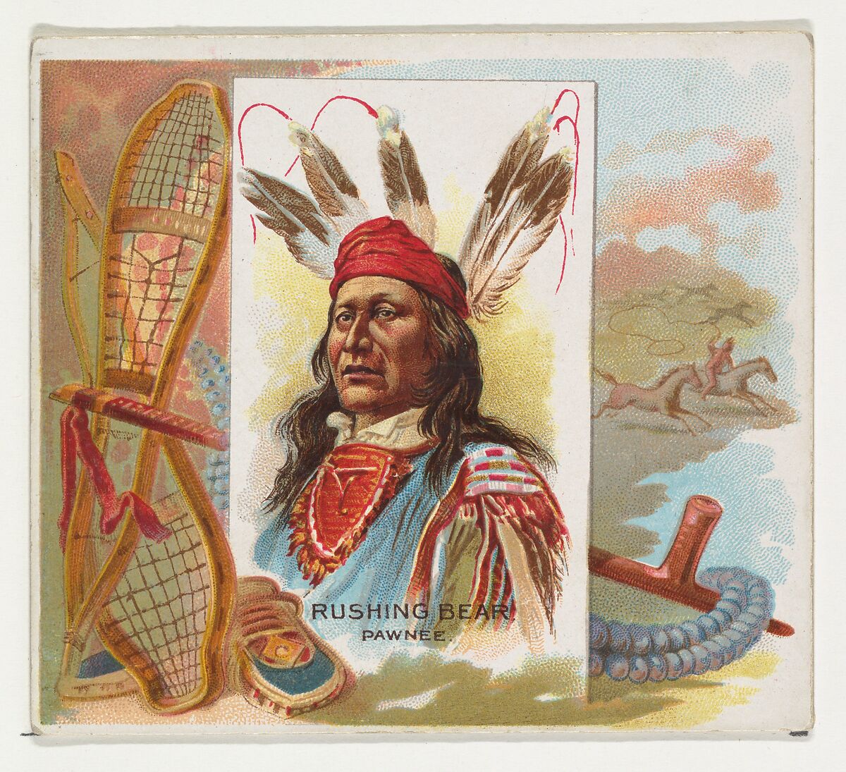 Rushing Bear, Pawnee, from the American Indian Chiefs series (N36) for Allen & Ginter Cigarettes, Issued by Allen &amp; Ginter (American, Richmond, Virginia), Commercial color lithograph 