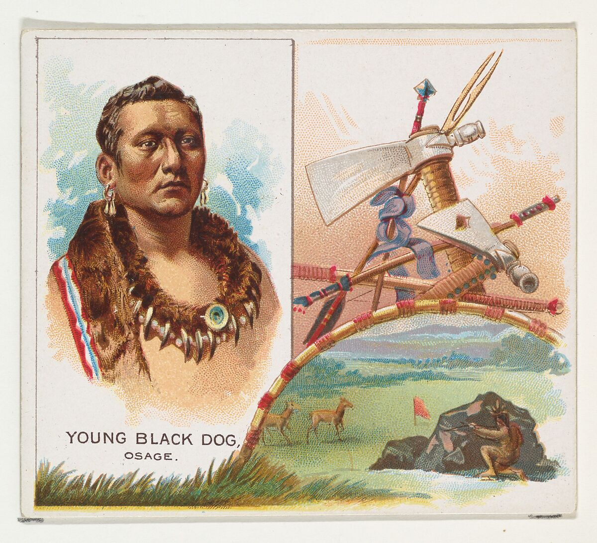 Young Black Dog, Osage, from the American Indian Chiefs series (N36) for Allen & Ginter Cigarettes, Issued by Allen &amp; Ginter (American, Richmond, Virginia), Commercial color lithograph 