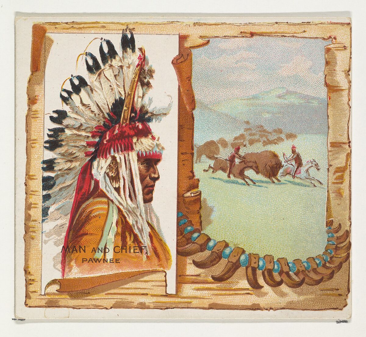 Man and Chief, Pawnee, from the American Indian Chiefs series (N36) for Allen & Ginter Cigarettes, Issued by Allen &amp; Ginter (American, Richmond, Virginia), Commercial color lithograph 