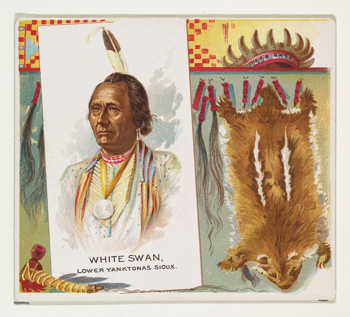 White Swan, Lower Yanktonas Sioux, from the American Indian Chiefs series (N36) for Allen & Ginter Cigarettes, Issued by Allen &amp; Ginter (American, Richmond, Virginia), Commercial color lithograph 