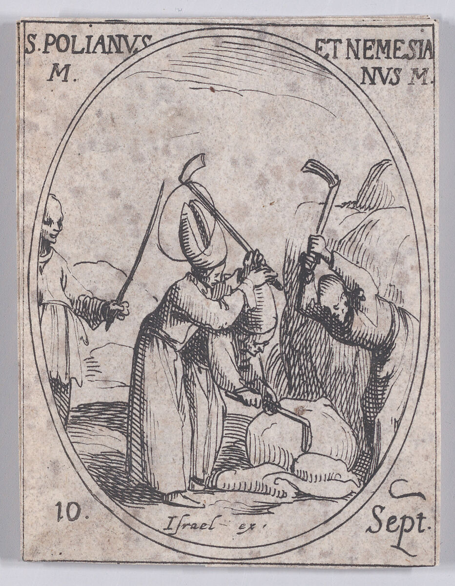 S. Polien et S. Nemesien (St. Polianus and St. Nemesianus), September 10th, from "Les Images De Tous Les Saincts et Saintes de L'Année" (Images of All of the Saints and Religious Events of the Year), Jacques Callot (French, Nancy 1592–1635 Nancy), Etching; second state of two (Lieure) 