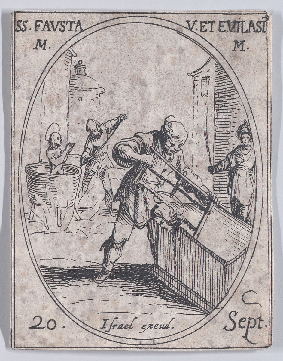 Ste. Fauste et S. Evilase (St. Fausta and St. Evilasius), September 20th, from "Les Images De Tous Les Saincts et Saintes de L'Année" (Images of All of the Saints and Religious Events of the Year), Jacques Callot (French, Nancy 1592–1635 Nancy), Etching; second state of two (Lieure) 