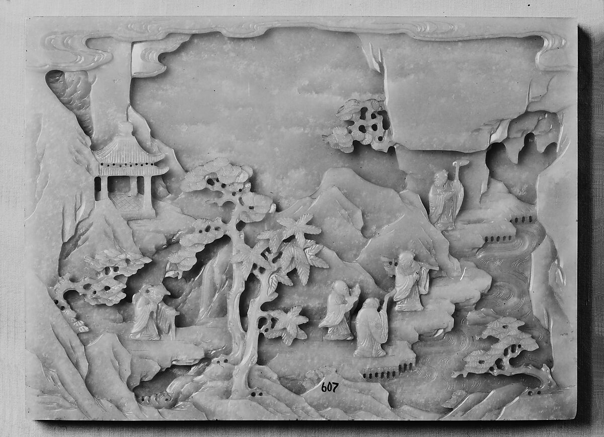 Table screen with land of immortals, Jade (nephrite), China 