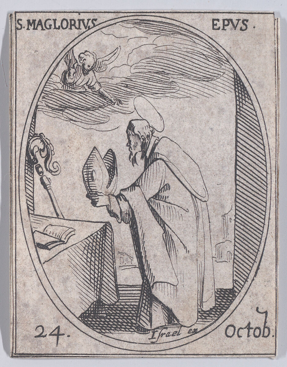 S. Magloire, évêque (St. Maglorius, Bishop), October 24th, from "Les Images De Tous Les Saincts et Saintes de L'Année" (Images of All of the Saints and Religious Events of the Year), Jacques Callot (French, Nancy 1592–1635 Nancy), Etching; second state of two (Lieure) 