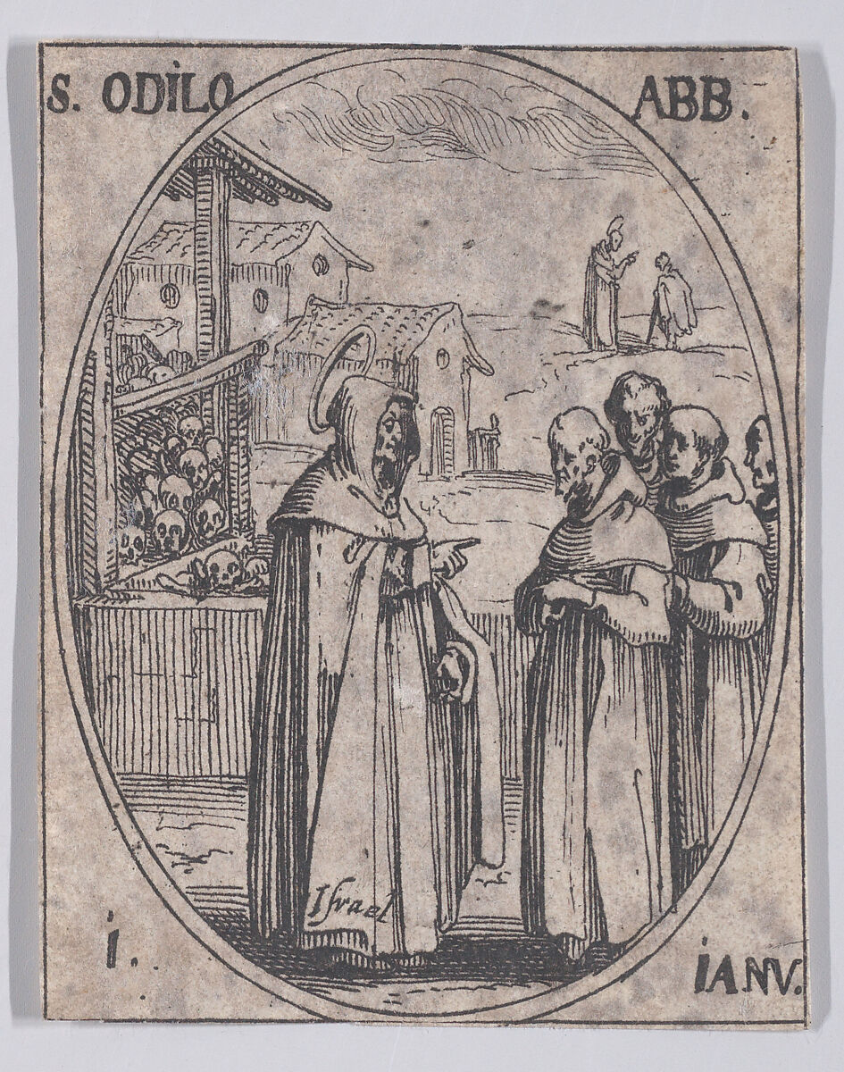 S. Odilon, abbé (St. Odilo, Abbot), January 1st, from "Les Images De Tous Les Saincts et Saintes de L'Année" (Images of All of the Saints and Feast Days of the Year), Jacques Callot (French, Nancy 1592–1635 Nancy), Etching; second state of two (Lieure) 