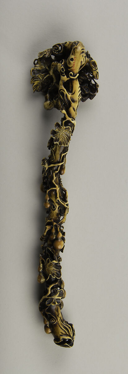 Scepter (ruyi) with gourds and vines, Ivory with pigment, China