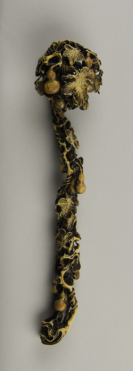 Scepter (ruyi) with gourds and vines, Ivory with pigment, China