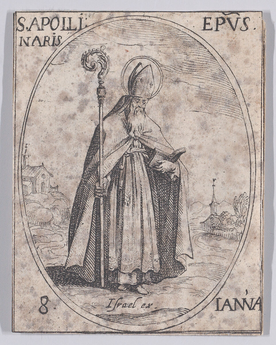 S. Apollinaire, évêque (St. Apollinaris, Bishop), January 8th, from "Les Images De Tous Les Saincts et Saintes de L'Année" (Images of All of the Saints and Feast Days of the Year), Jacques Callot (French, Nancy 1592–1635 Nancy), Etching; second state of two (Lieure) 