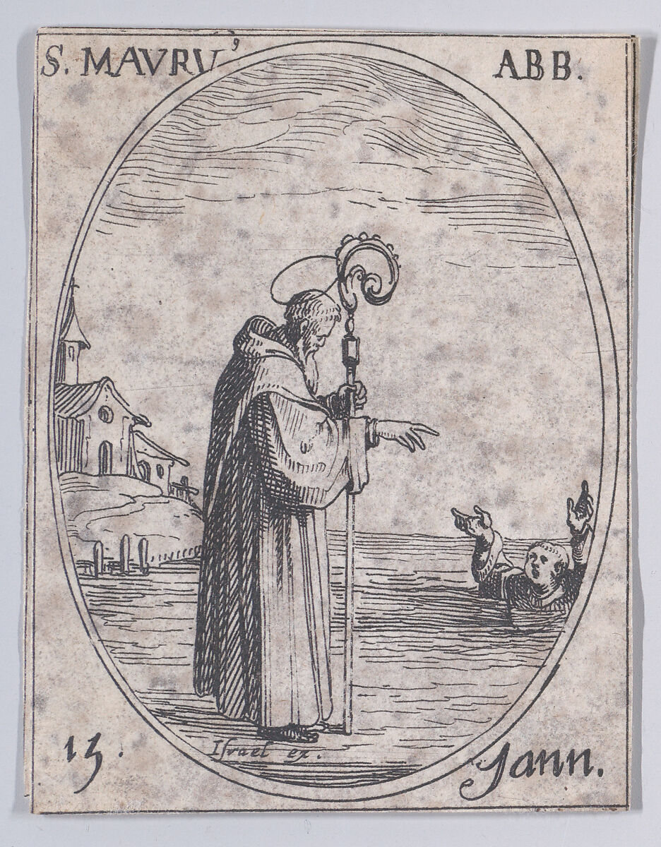 S. Maur, abbé (St. Maurus, Abbot), January 15th, from "Les Images De Tous Les Saincts et Saintes de L'Année" (Images of All of the Saints and Feast Days of the Year), Jacques Callot (French, Nancy 1592–1635 Nancy), Etching; second state of two (Lieure) 