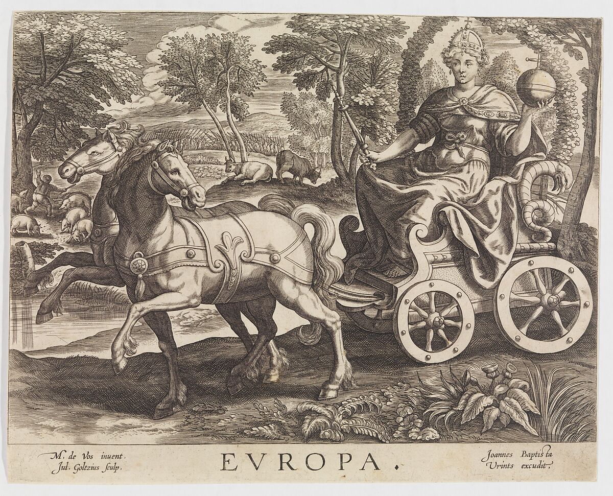 Europa, from "The Four Continents", Julius Goltzius (Netherlandish, died ca. 1595), Engraving 