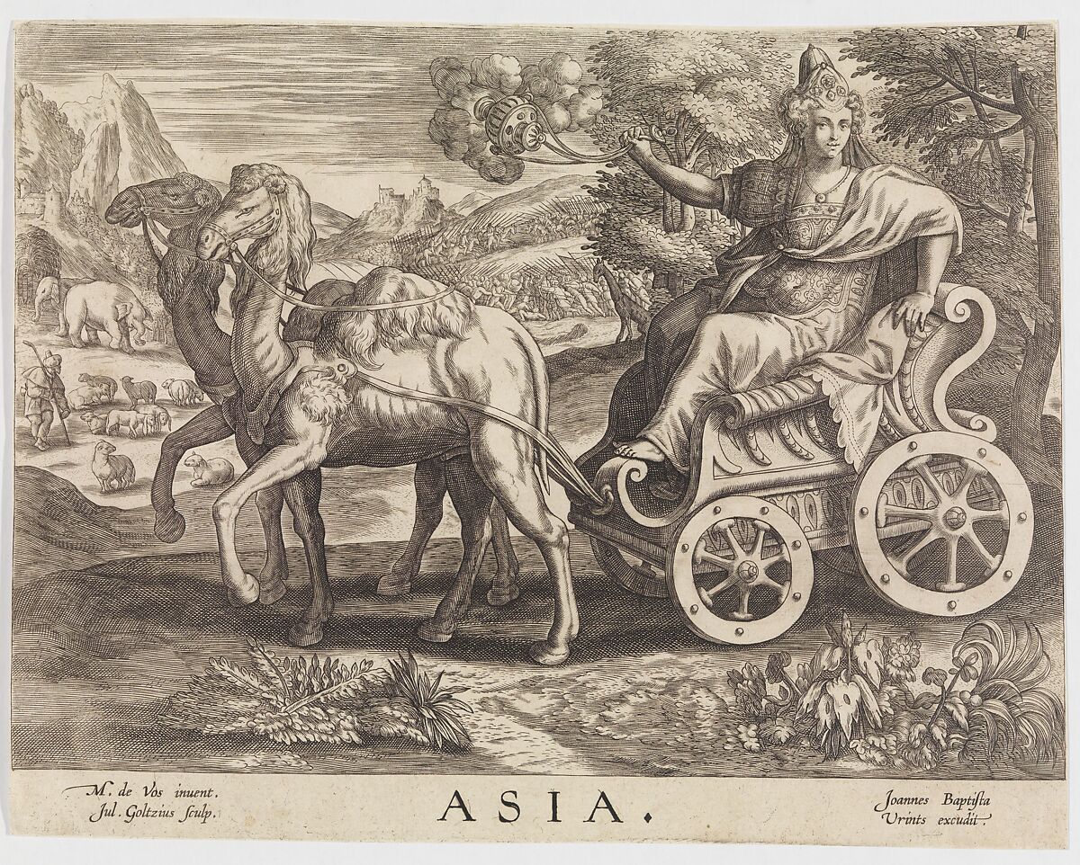 Allegory of Asia, from "The Four Continents", Julius Goltzius (Netherlandish, died ca. 1595), Engraving 