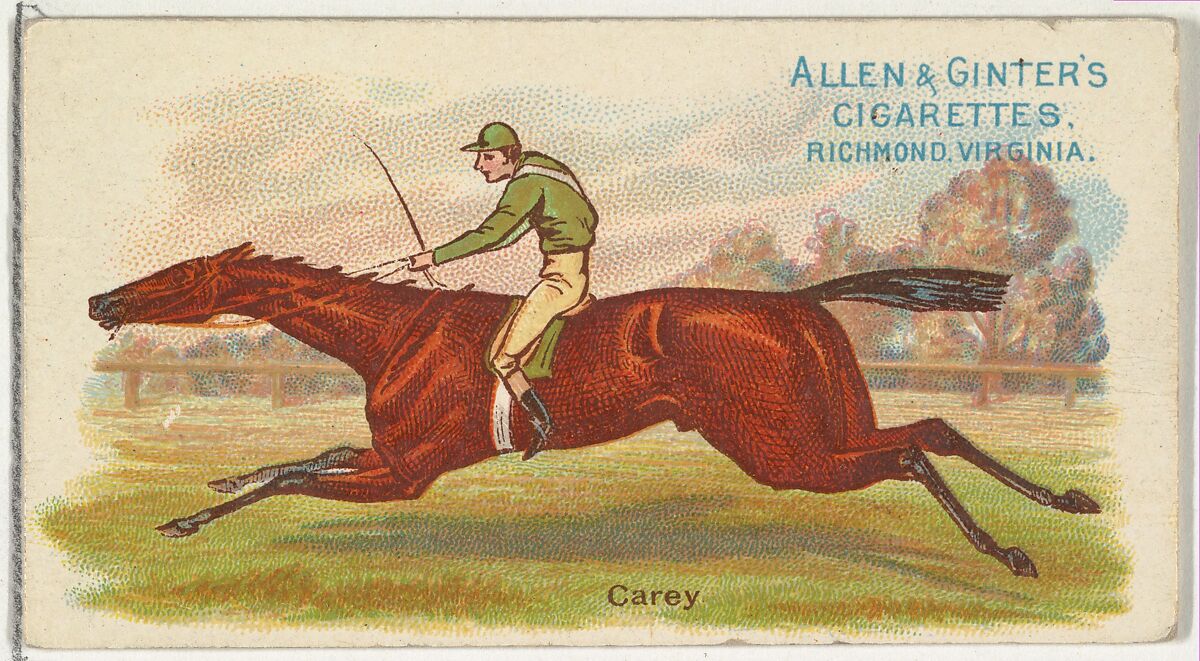 Carey, from The World's Racers series (N32) for Allen & Ginter Cigarettes, Issued by Allen &amp; Ginter (American, Richmond, Virginia), Commercial color lithograph 
