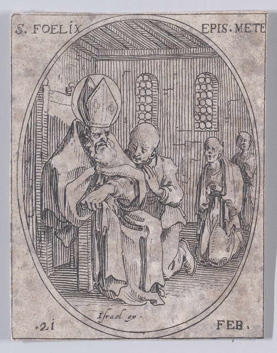 S. Polycarpe (St. Polycarp), February 23rd, from "Les Images De Tous Les Saincts et Saintes de L'Année" (Images of All of the Saints and Religious Events of the Year), Jacques Callot (French, Nancy 1592–1635 Nancy), Etching; second state of two (Lieure) 