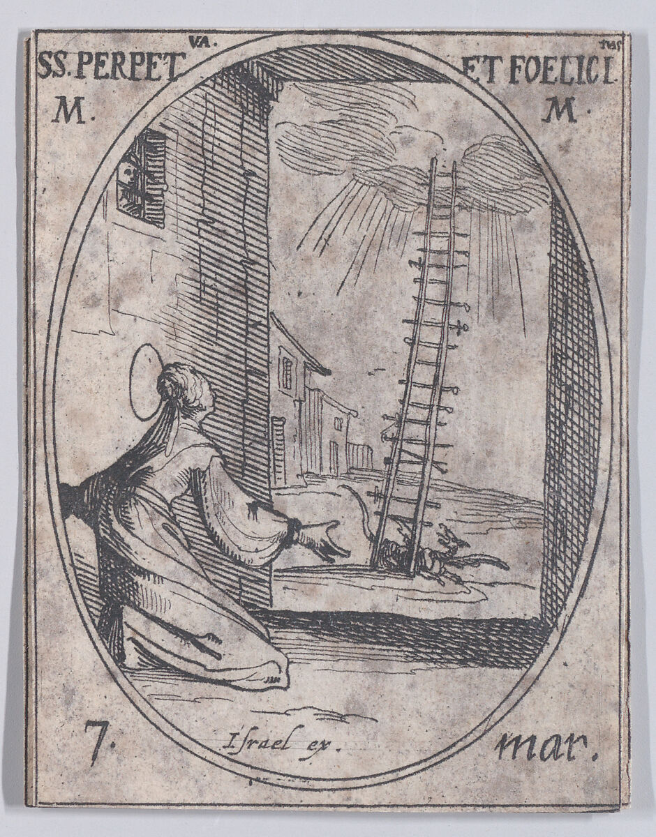 Ste. Perpétue et Ste. Félicité, martyres (St. Perpetua and St. Felicita, Martyrs), March 7th, from "Les Images De Tous Les Saincts et Saintes de L'Année" (Images of All of the Saints and Religious Events of the Year), Jacques Callot (French, Nancy 1592–1635 Nancy), Etching; second state of two (Lieure) 