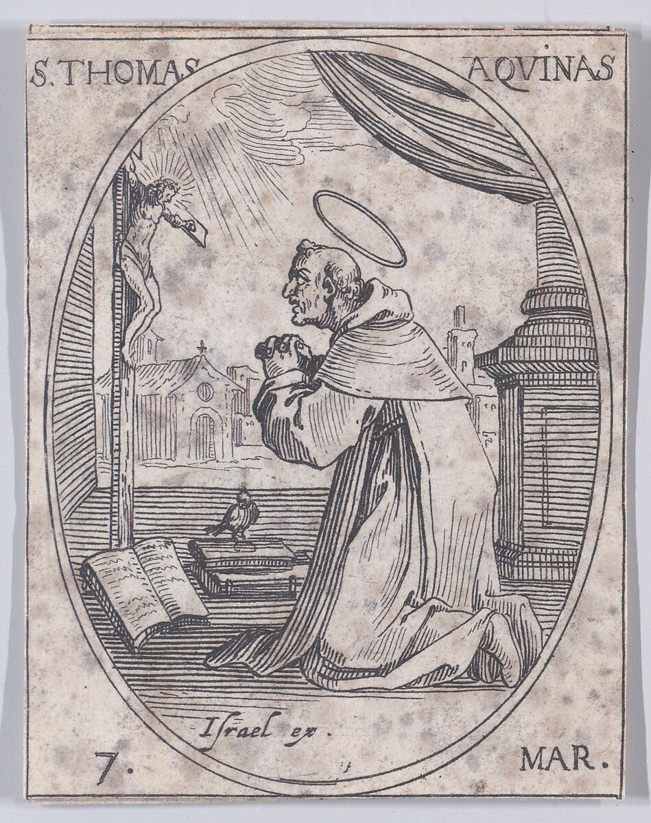 S. Thomas d'Aquin (St. Thomas Aquinas), March 7th, from "Les Images De Tous Les Saincts et Saintes de L'Année" (Images of All of the Saints and Religious Events of the Year), Jacques Callot (French, Nancy 1592–1635 Nancy), Etching; second state of two (Lieure) 