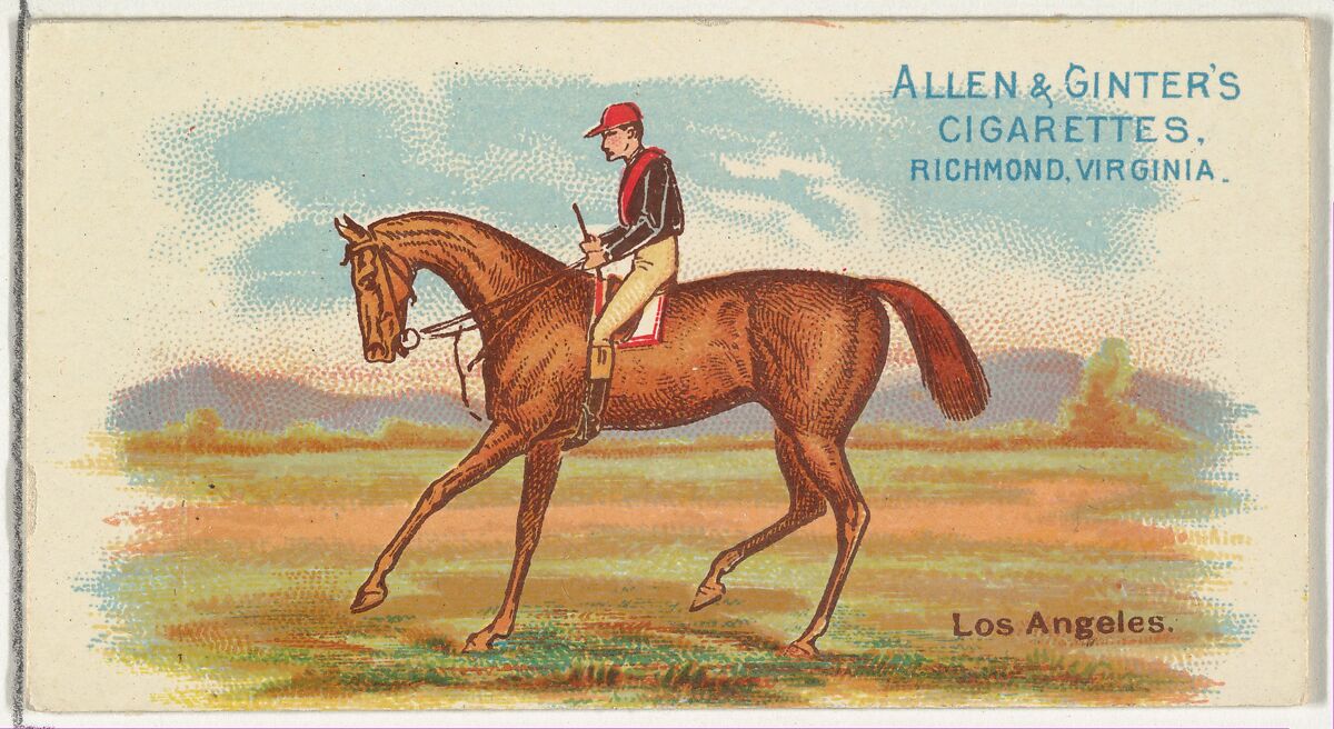 Los Angeles, from The World's Racers series (N32) for Allen & Ginter Cigarettes, Issued by Allen &amp; Ginter (American, Richmond, Virginia), Commercial color lithograph 