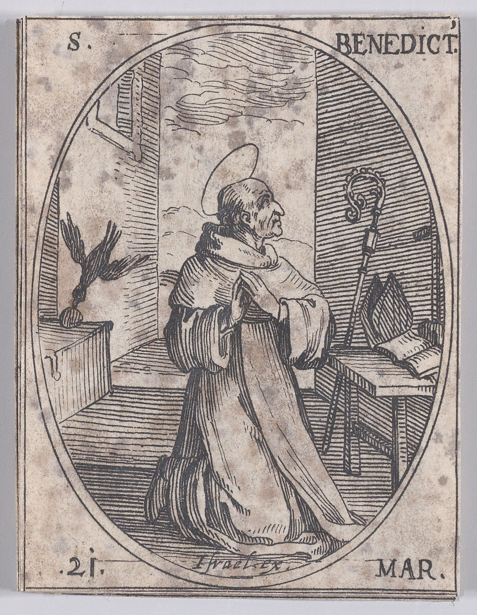 S. Benoit (St. Benedict), March 21st, from "Les Images De Tous Les Saincts et Saintes de L'Année" (Images of All of the Saints and Religious Events of the Year), Jacques Callot (French, Nancy 1592–1635 Nancy), Etching; second state of two (Lieure) 