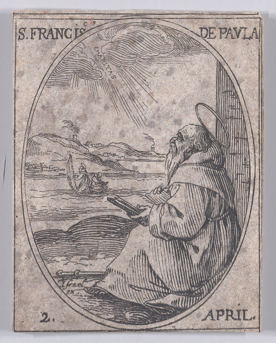 S. François de Paule (St. Francis of Paola), April 2nd, from "Les Images De Tous Les Saincts et Saintes de L'Année" (Images of All of the Saints and Religious Events of the Year), Jacques Callot (French, Nancy 1592–1635 Nancy), Etching; second state of two (Lieure) 