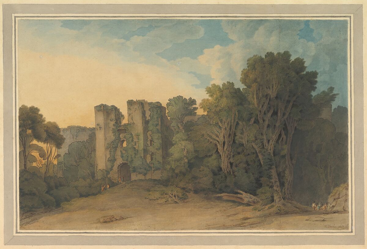 Berry Pomeroy Castle in Devon, Francis Towne (British, Isleworth, Middlesex 1739–1816 Exeter), Watercolor and pen and ink on two joined sheets 