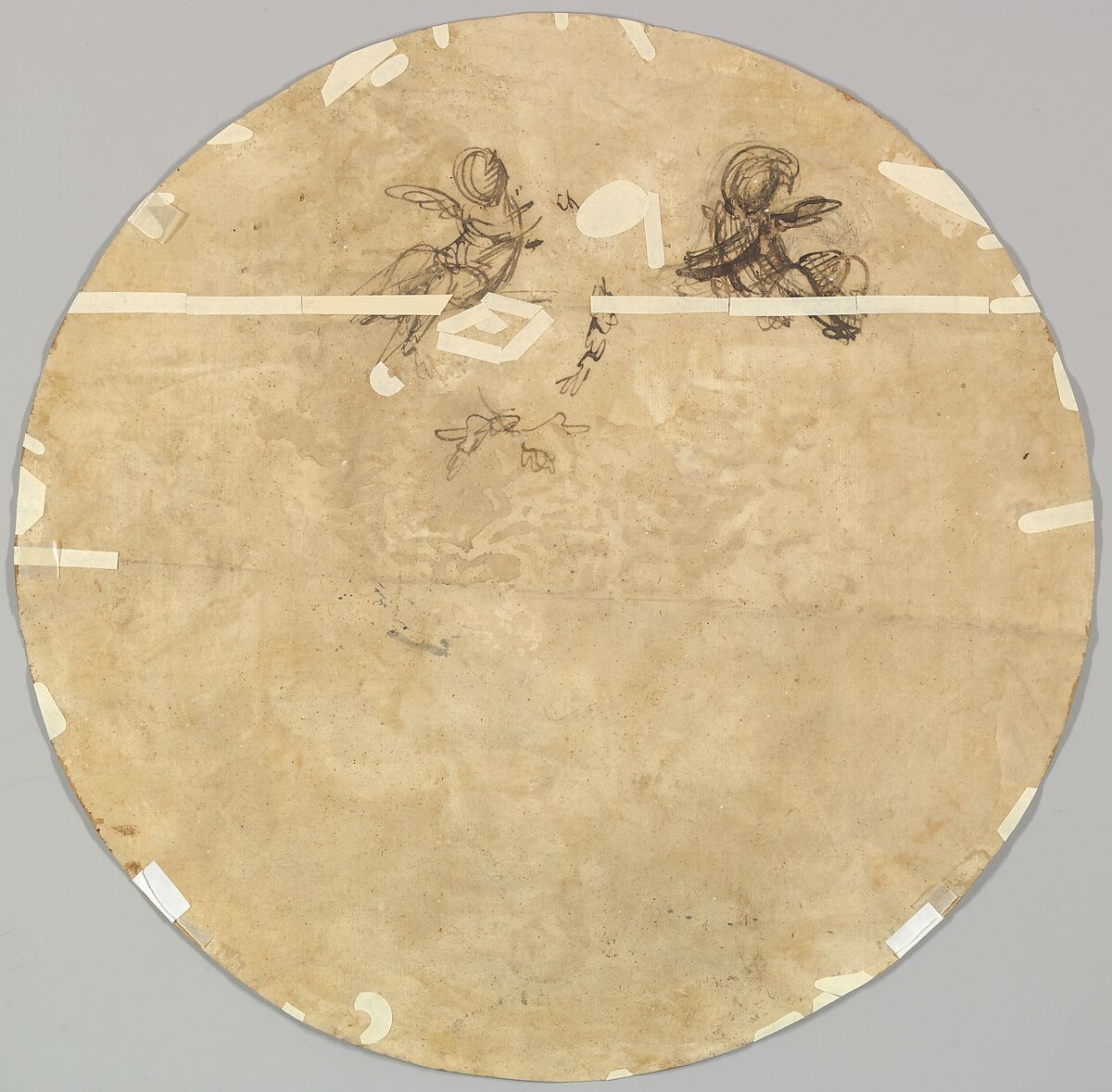 Venus at the Forge of Vulcan (recto); Sketches with Two Putti (verso), Sebastiano Conca (Italian, Gaeta 1676 or 1680–1764 Naples), Pen with black-brown and lighter brown ink, brush and brown wash, highlighted with white gouache, over black chalk, on paper washed light brown (recto); pen and medium-brown ink, on unprepared buff paper (verso)