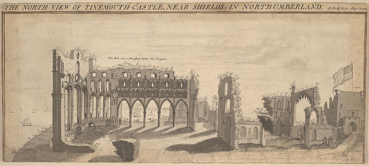 Tynemouth Castle, Northumberland, Samuel Buck (British, Yorkshire 1696–1779 London), Pen and black ink, brush and gray wash 