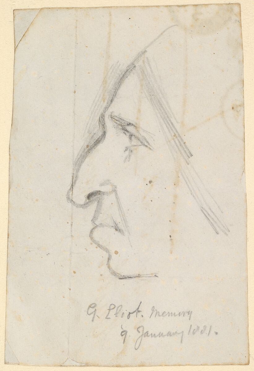 Portrait of George Eliot, seen in profile to the left, George Richmond (British, Brompton 1809–1896 London), Graphite 