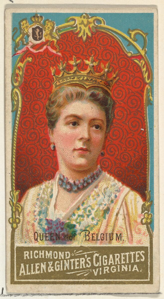 Queen of Belgium, from World's Sovereigns series (N34) for Allen & Ginter Cigarettes, Issued by Allen &amp; Ginter (American, Richmond, Virginia), Commercial color lithograph 