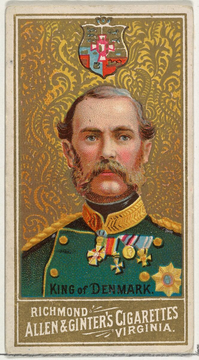 King of Denmark, from World's Sovereigns series (N34) for Allen & Ginter Cigarettes, Issued by Allen &amp; Ginter (American, Richmond, Virginia), Commercial color lithograph 
