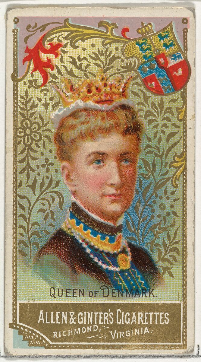 Queen of Denmark, from World's Sovereigns series (N34) for Allen & Ginter Cigarettes, Issued by Allen &amp; Ginter (American, Richmond, Virginia), Commercial color lithograph 